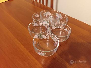 set 6 ciotoline trasparenti con fiori rosa 