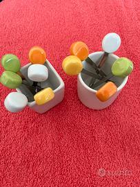 Set 2 vasetti in ceramica bianca porta stuzzichini