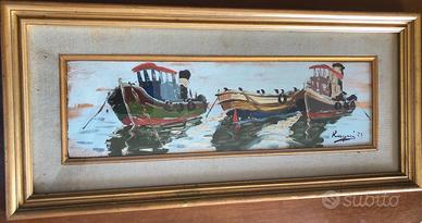 barche rimorchiatori Livorno Ragni olio 15x50