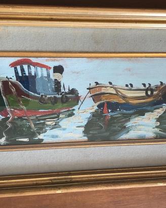 barche rimorchiatori Livorno Ragni olio 15x50