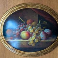 Quadro ovale vintage olio sul tavola legno cornice