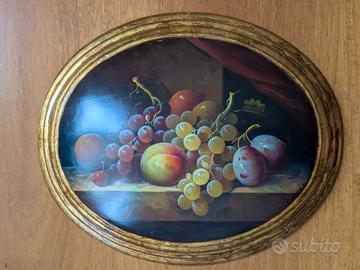 Quadro ovale vintage olio sul tavola legno cornice