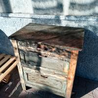 Mobiletto officina legno vintage industriale 