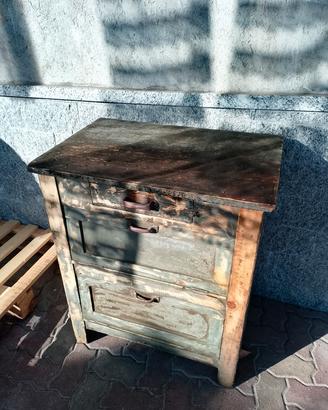 Mobiletto officina legno vintage industriale 