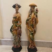 Coppia Statuette Vintage Orientali Uomo Donna 45cm