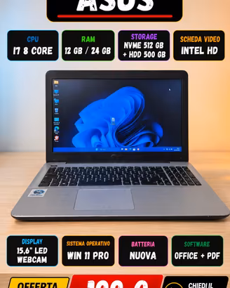 Computer Portatile Asus | i7 SSD 256GB | 16 GB RAM