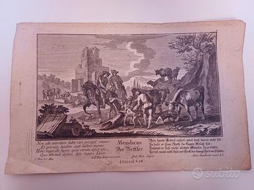 ANTICA STAMPA ACQUAFORTE “MENDICUS DER BETTLER”