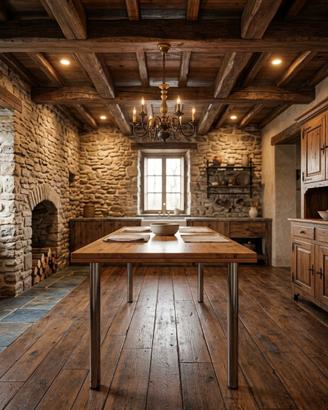 Tavolo in legno lucido / gambe in metallo