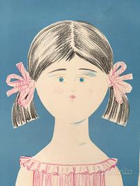 Antonio bueno litografia bambina in cornice