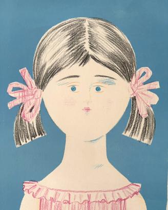 Antonio bueno litografia bambina in cornice