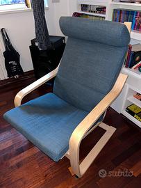 Poltrona Ikea poang rovere con cuscino blu
