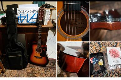 chitarra acustica Acustika Sunburst con custodia e