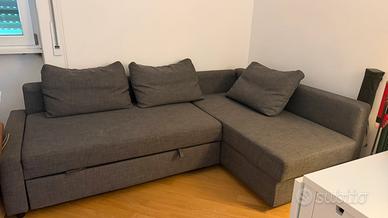 Divano letto angolare/contenitore grigio
