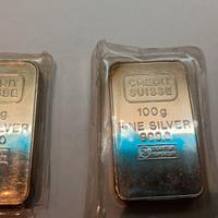lotto due lingotti da 100 gr.argento Credit Suisse