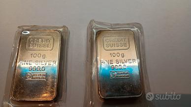 lotto due lingotti da 100 gr.argento Credit Suisse