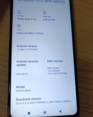 smartphone android redmi note 9 pro