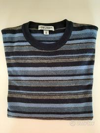 Maglione pullover girocollo rigato multicolor blu