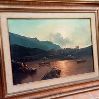 Olio su tela - cornice - M. Ray - Borgo marinaro