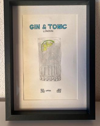 quadretto gin tonic 13x18 disegnato a mano