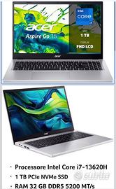 Notebook acer aspire go 15 1 TB 32 GB ram garanzia