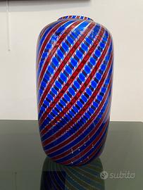 VENINI Vaso a canne ritorte 1986 rosso e blu