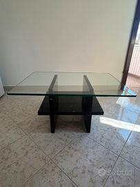 Tavolino di vetro vintage con base in marmo nero