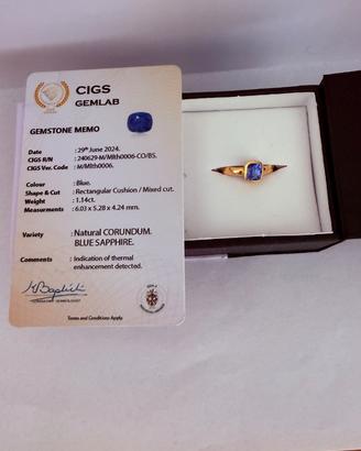 Anello Oro 18kt con la pietra blu zaffiro 1.14ct