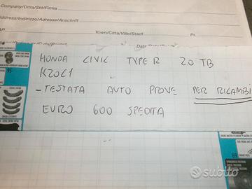 Testata auto prove per ricambi honda civic type r