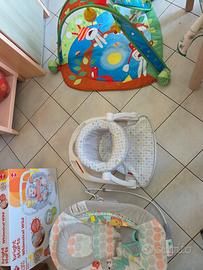 dondolo, sdraietta, tappeto giochi e seduta tavolo