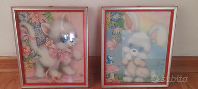 Rari Quadretti Anni '80 Gatto & Coniglietto