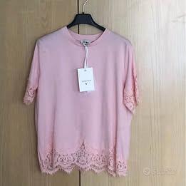 T-shirt donna NUOVA rosa cotone e pizzo Susy Mix