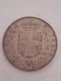 Moneta 5 Lire Regno d'Italia 1876