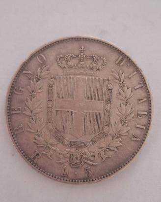 Moneta 5 Lire Regno d'Italia 1876