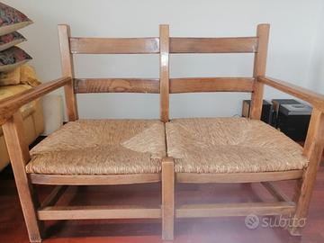 Divano in legno impagliato 