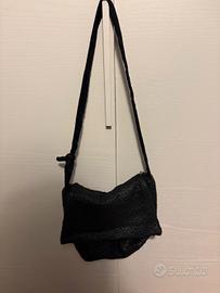 borsa postina in lana spalmata nera 