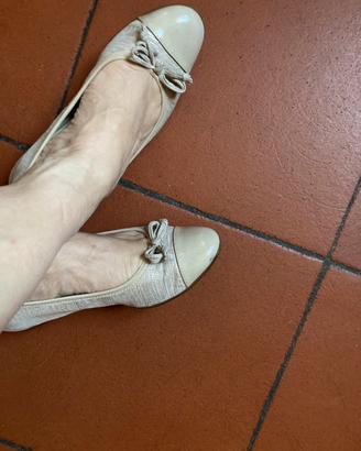 Ballerine in pelle e tessuto