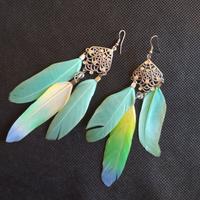 Orecchini Pendenti Piume Arcobaleno Turquoise Fili