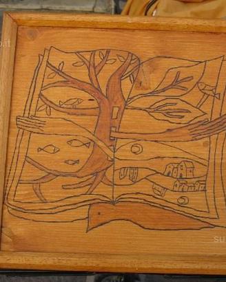 Quadretto in legno il libro volante