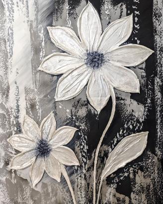 Quadro Moderno Fiori 3D Bianco Nero Materico