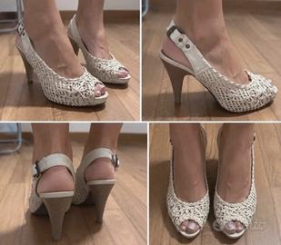 Scarpe stivali 39 donna bianche slingback tacco