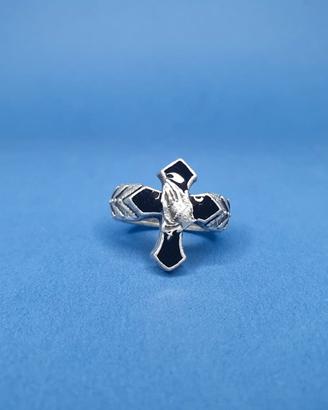 ANELLO VINTAGE "PIETRO FERRANTE" CROCE SMALTO NERO
