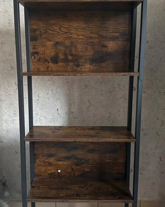 Libreria stile industriale effetto legno e metallo