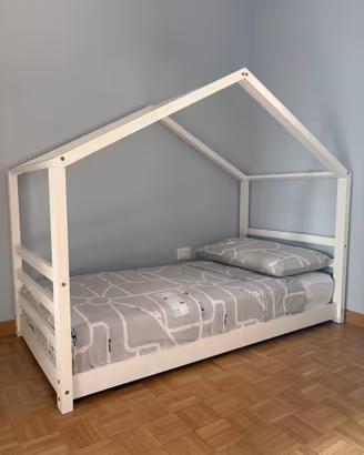 Lettino a casetta bianco con materasso 160x80
