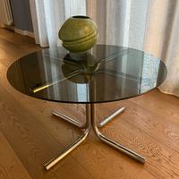 Tavolino metallo cromato e vetro fumè vintage