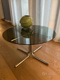 Tavolino metallo cromato e vetro fumè vintage