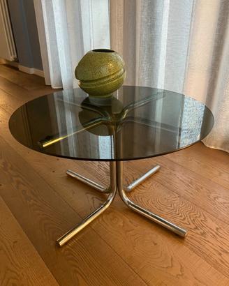 Tavolino metallo cromato e vetro fumè vintage