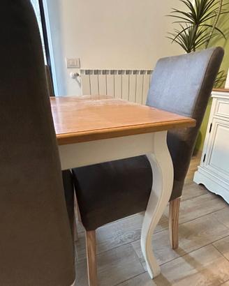 Tavolo shabby chic 160x85 bianco e rovere + 6 sedi