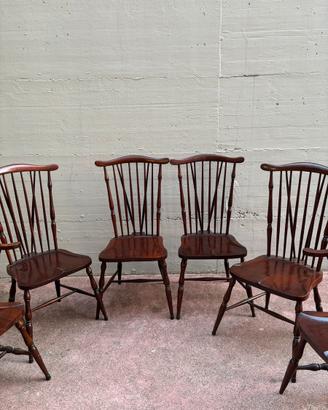 6 sedie Windsor antiche in olmo Inghilterra