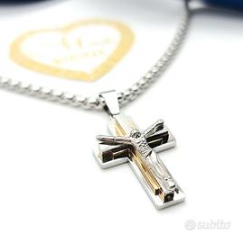 Collana uomo acciaio crocifisso croce   Argentata 