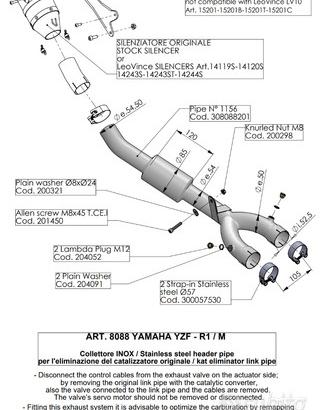 Raccordo elimina catalizzatore Yamaha YZF-R1 2015-